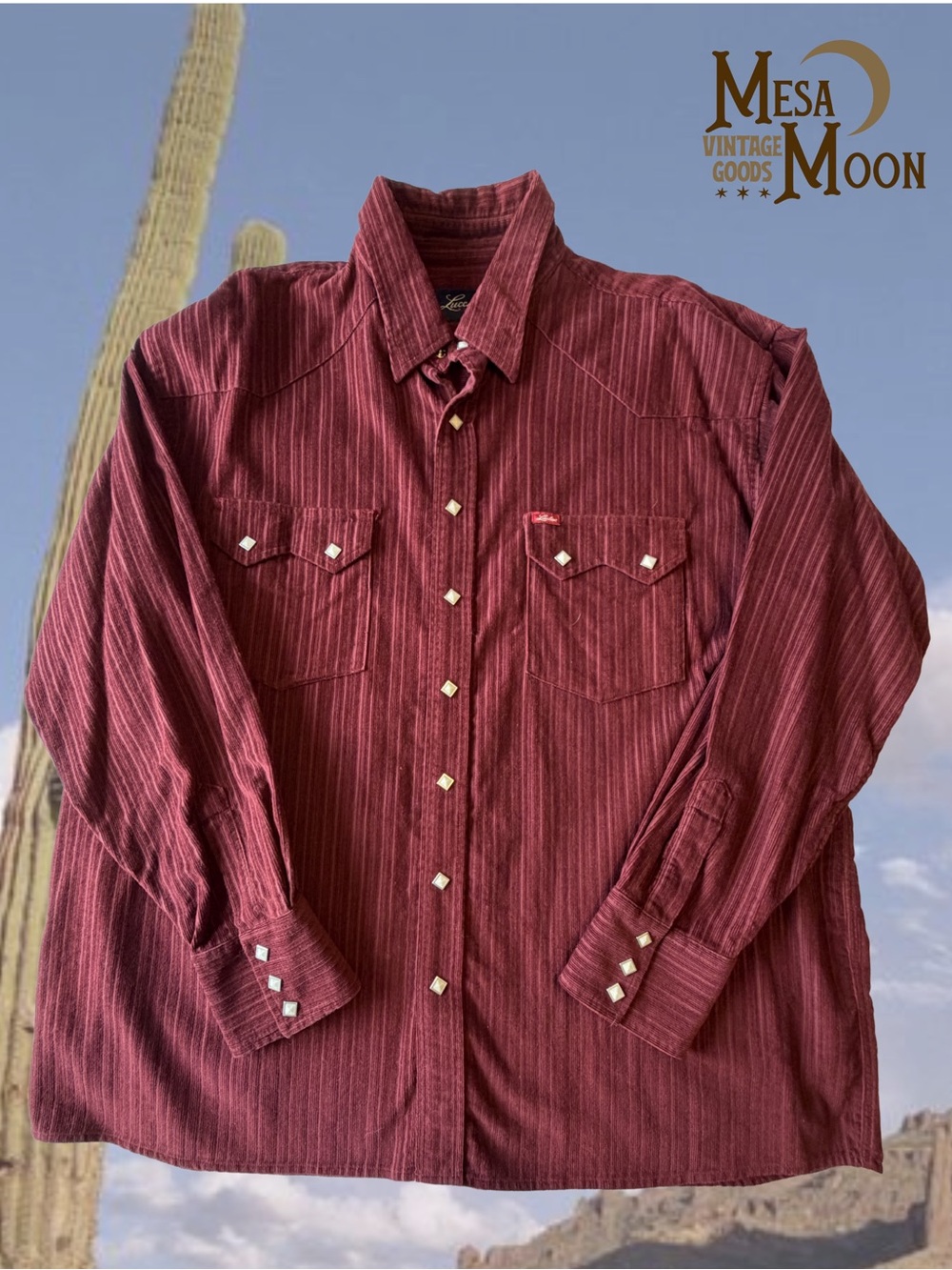 Lucchese Men's Casual Button-Down Shirt in Burgundy with Subtle Stripe